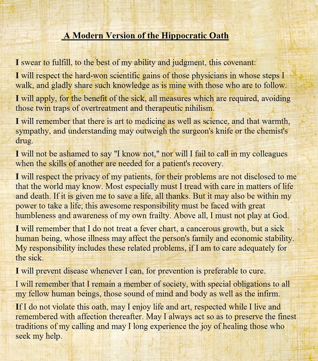 The Hippocratic Oath - Modern version